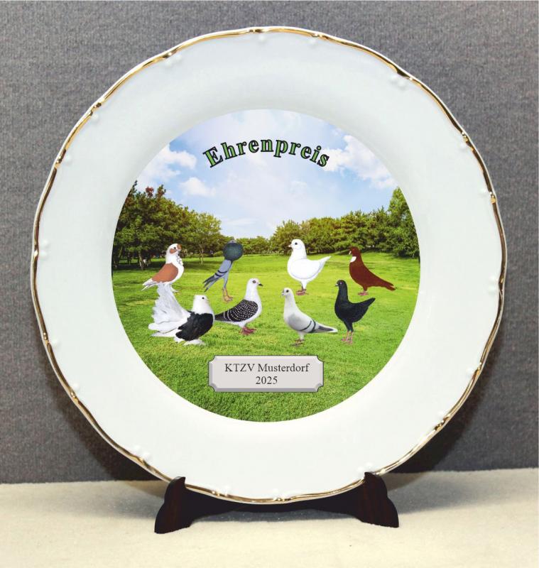 Porzellanteller mit Alueinsatz Tauben - ST 102